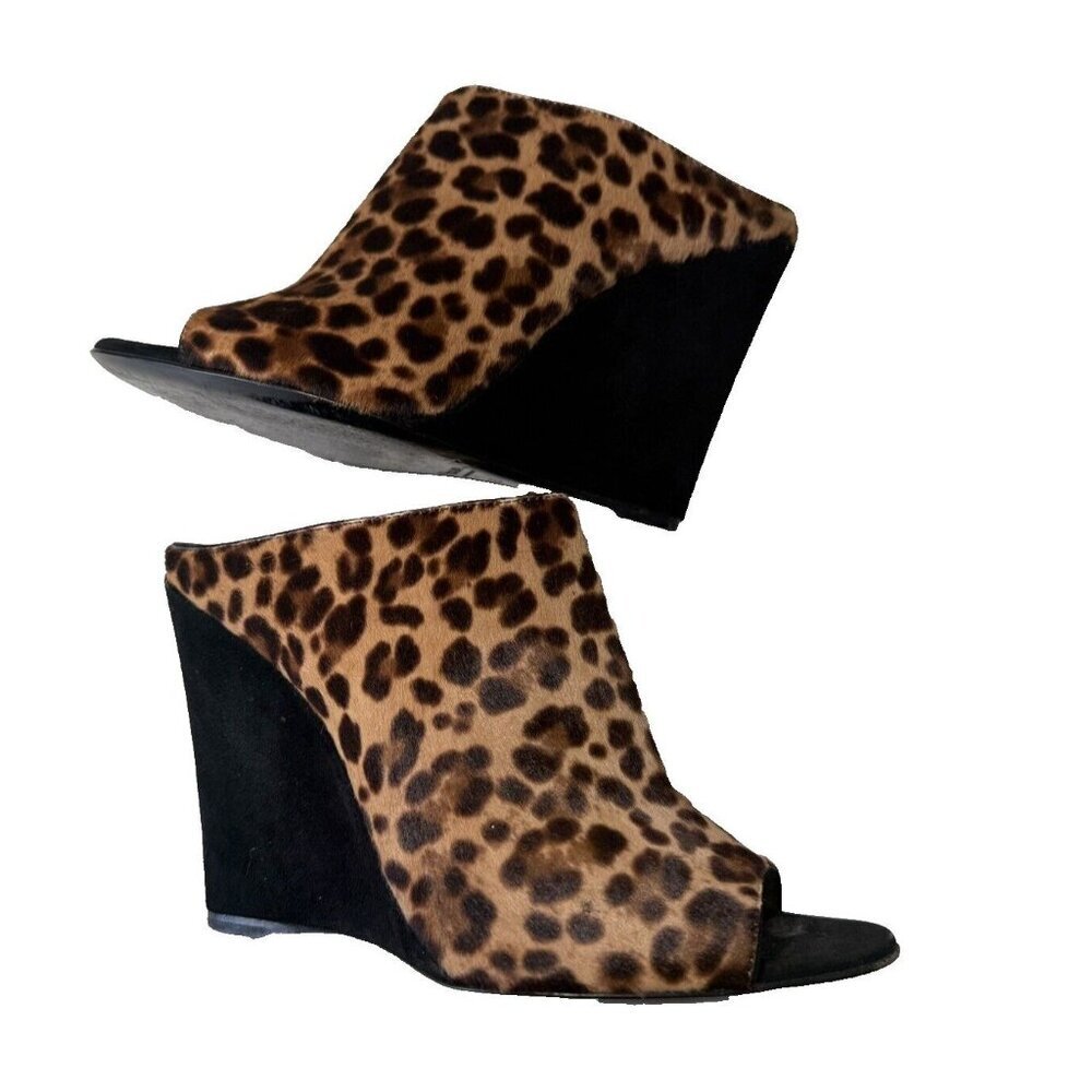 PRADA St Leopardo Miele Moro Leopard Calf Hair Wedge Slides - Picture 3 of 16